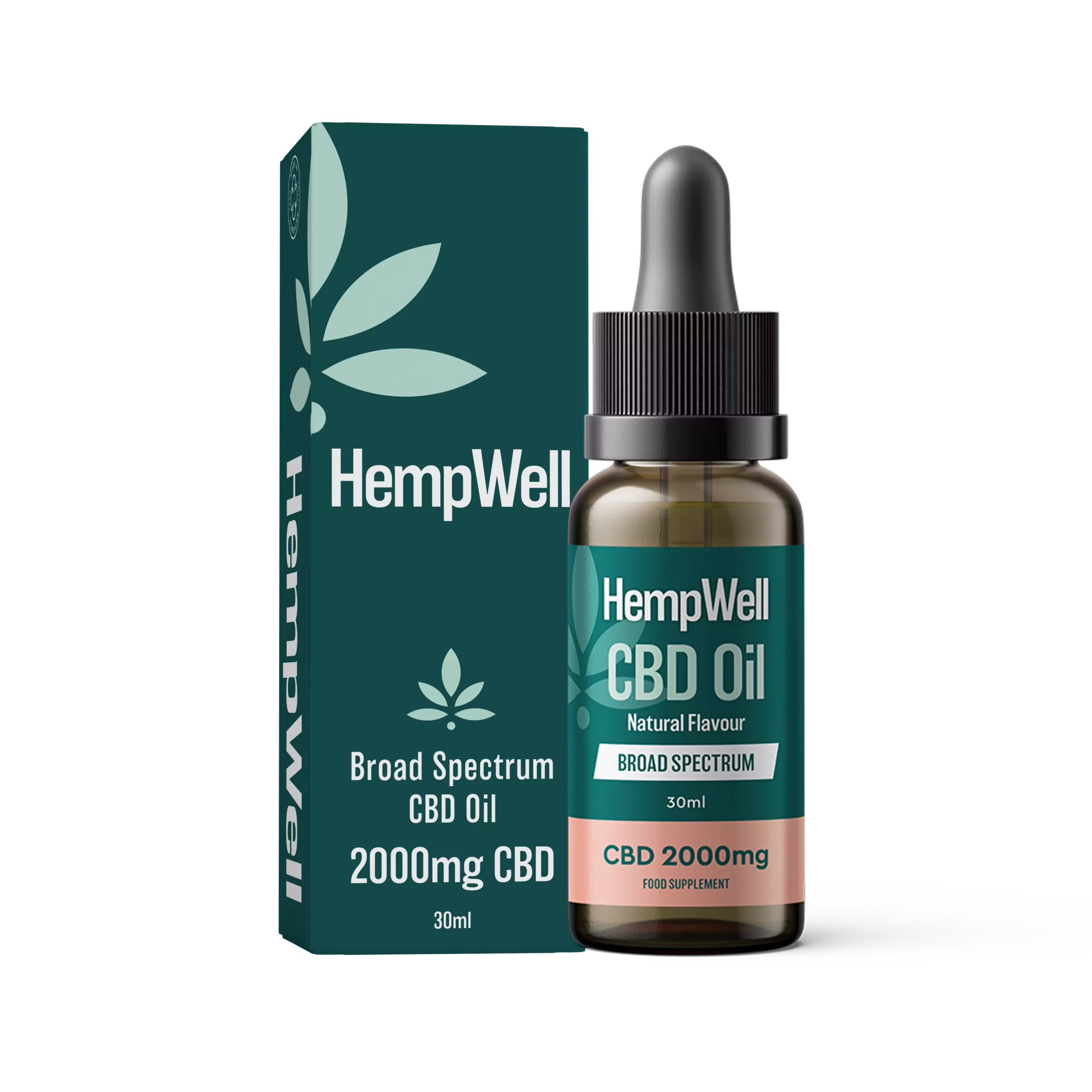 HempWell broad spectrum CBD oil 2000mg bottle and box