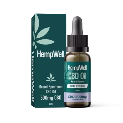 HempWell broad spectrum CBD oil 500mg bottle and box