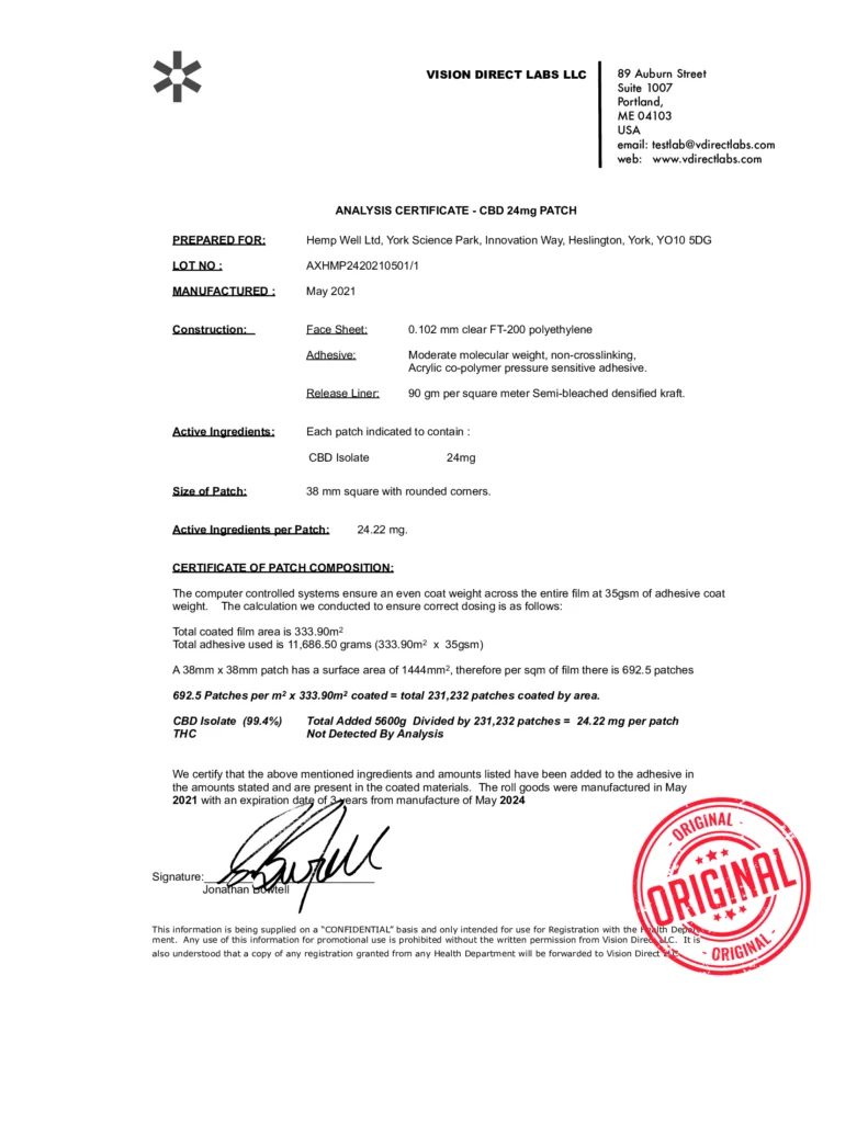 24mg patch - lab reports